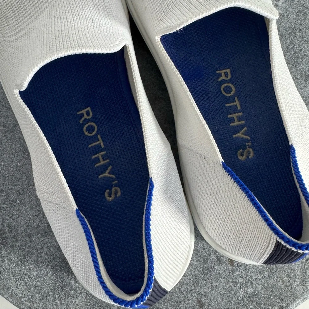 Rothys White Sneakers Shoes Slip On 7.5 Blue Soles
